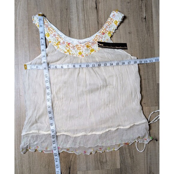 Anthropologie Hazel Embellished Gauzy Silk Top Size M Cream Blouse Artsy Boho - Picture 10 of 10